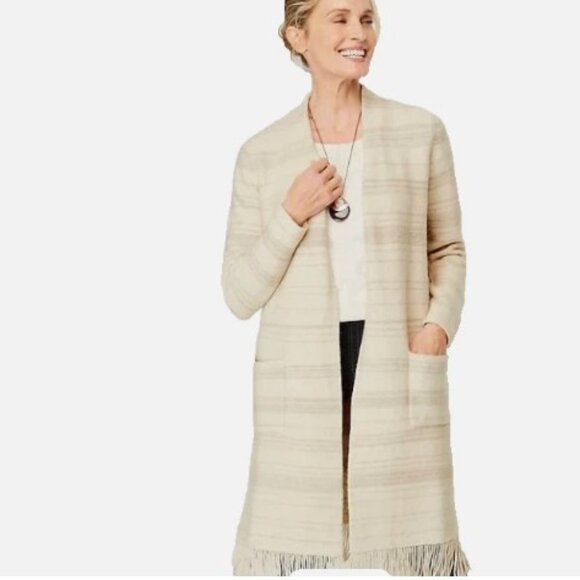 NWT J JILL PURE JILL Fringe Duster Cardigan Sweater Coat Small Retails $139.00 - Picture 1 of 3